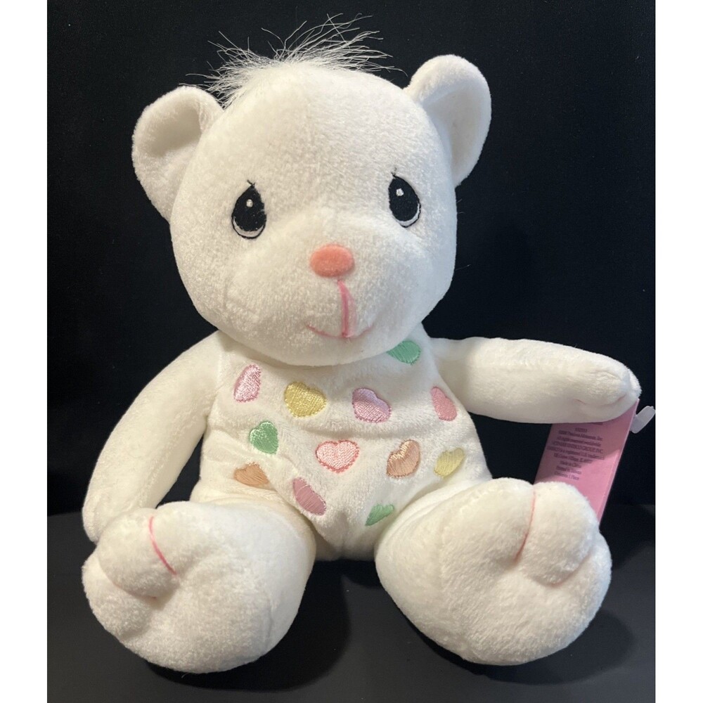 Vintage Precious Moments Tender Tails White Bear Plush Enesco W/Pastel Hearts